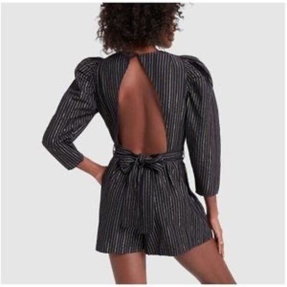 ULLA JOHNSON Vika Playsuit STRIPE LINEN OPEN BACK ROMPER size 4 - Picture 1 of 15